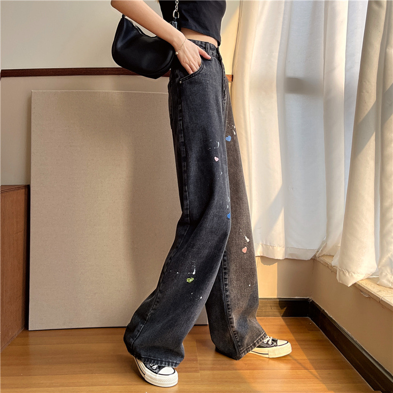 The new Korean style high-waisted straight-leg loose, slimming, wide-leg black floor-length jeans for women in spring and summer are trendy pic 8