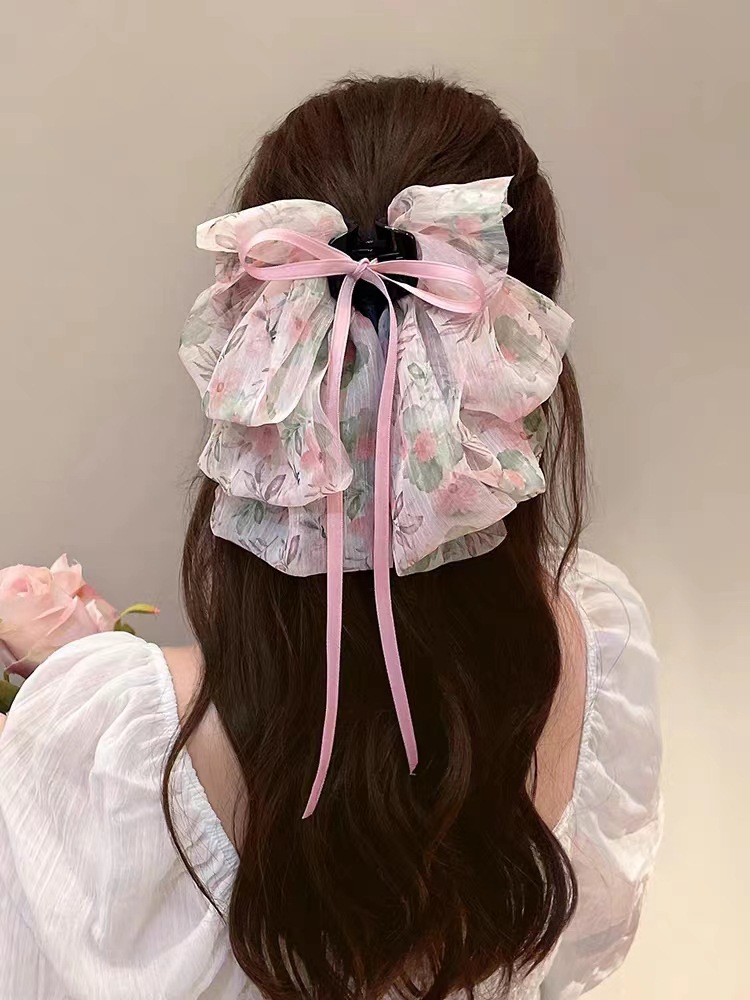 超仙珍珠飘带蝴蝶结抓夹女后脑勺森系半扎发夹头饰发卡2023年新款详情16