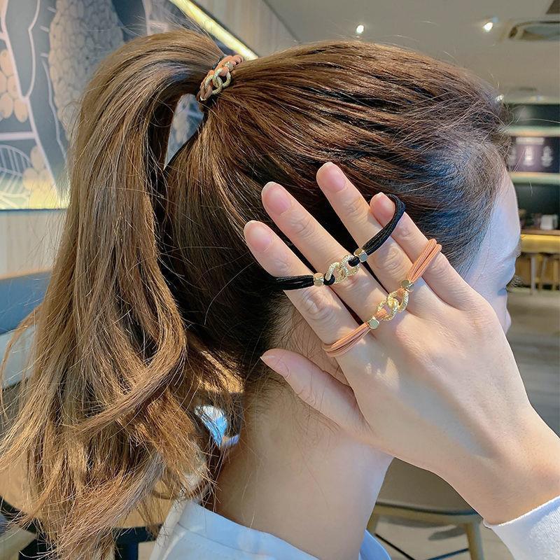 Korean version of ins alloy chain hair band, simple woven hair tie for women, high-elasticity colorful hair tie, small chanel-style hair accessory pic 16