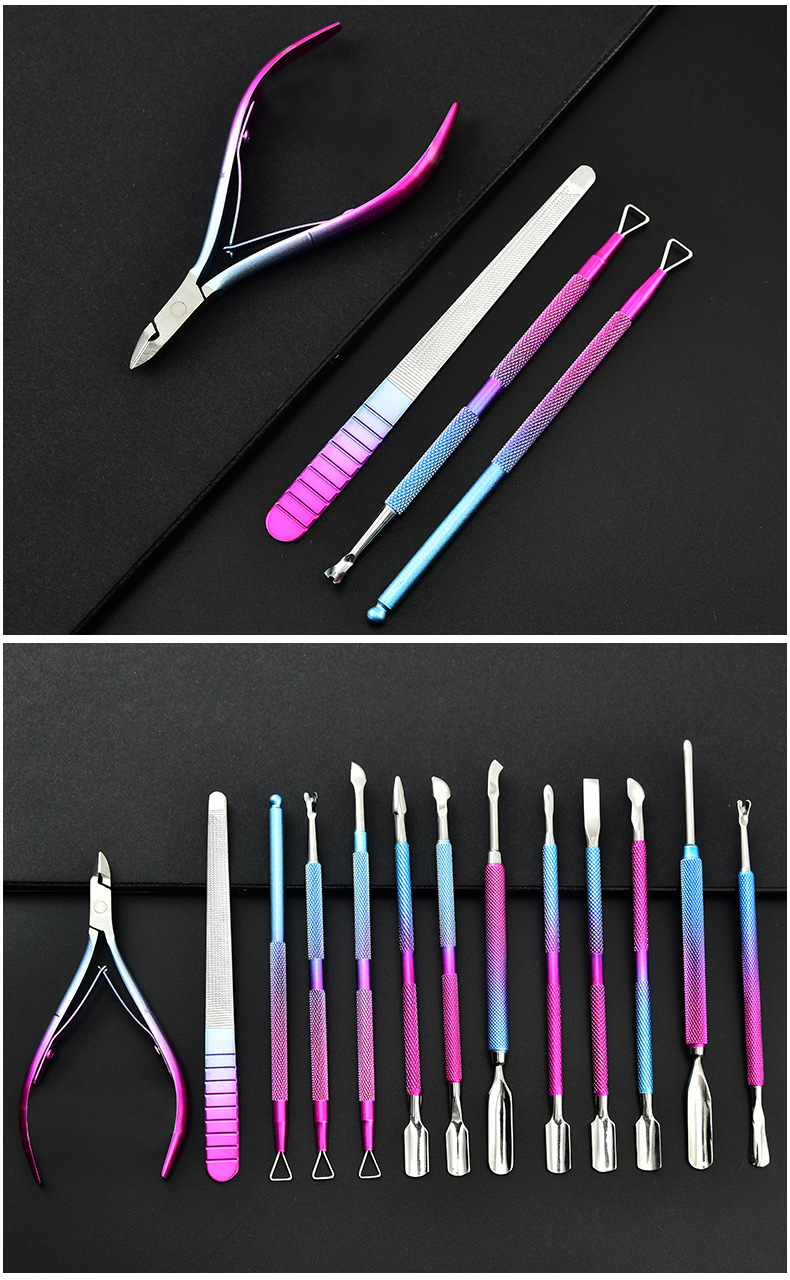 Stainless steel dual-color gradient steel nail planer, nail remover, dead skin fork, dead skin remover, nail clipper, file, nail art tools shanilak pic 12