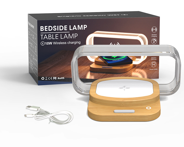 New cross-border Amazon gift: 10W wireless charging wooden bedside touch acrylic portable desk lamp pic 6
