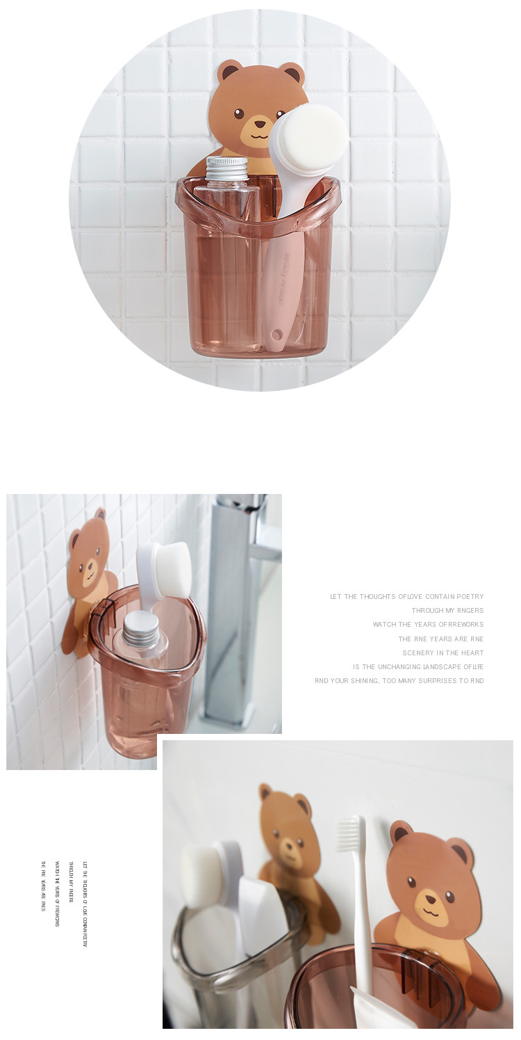 Little Bear Hug storage cup, bathroom wall-mounted storage rack without drilling, comb storage box, toothpaste and toothbrush storage rack pic 5