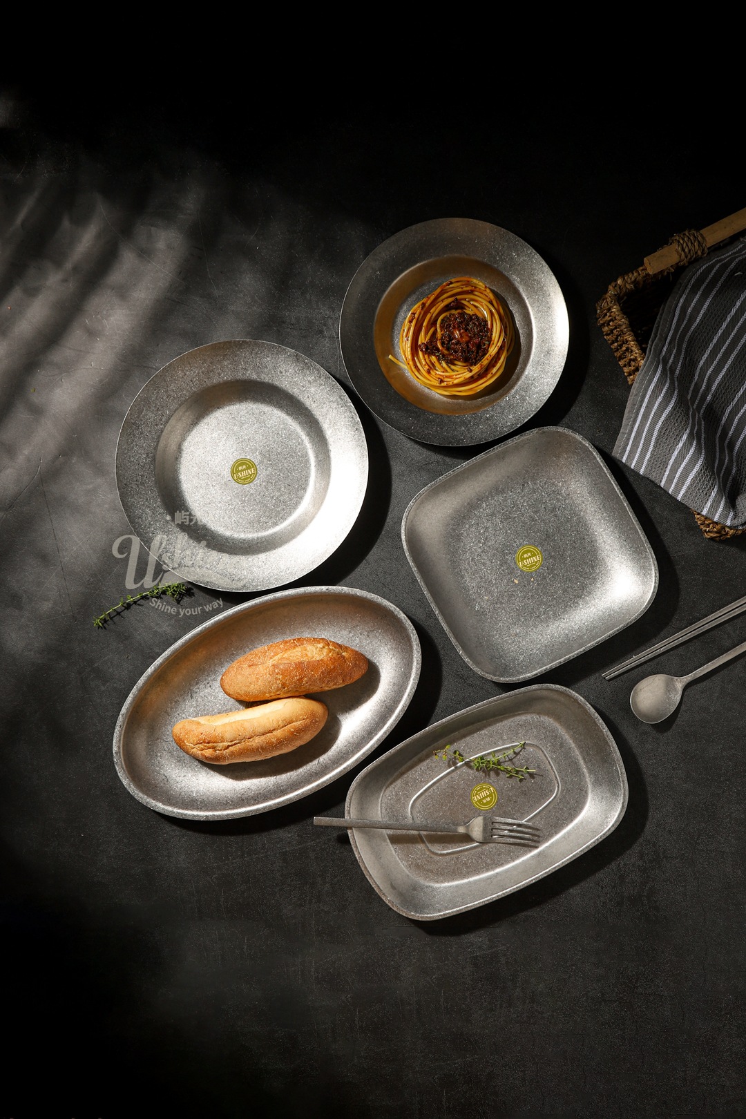 Customized matte 304 stainless steel plate, Qingfang industrial style Western cuisine steak plate, pasta plate, popular dessert plating pic 7