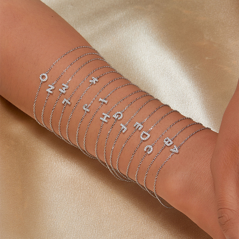 925 sterling silver bracelet with 26 letters set with zircon, a niche, light luxury and high-end style, an ins sterling silver bracelet, a cross-border bestseller accessory pic 6