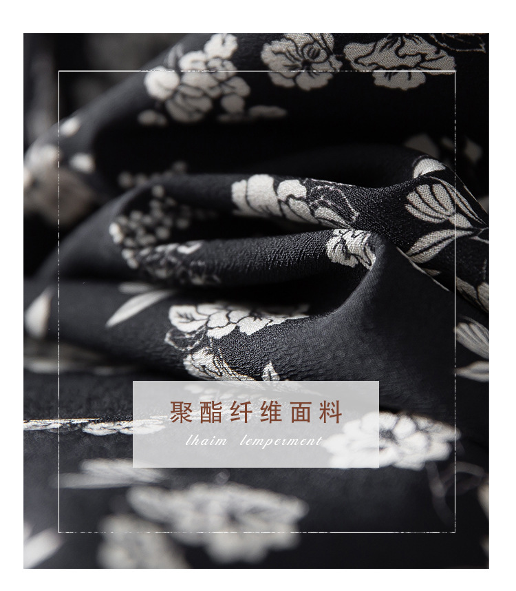 夏季新款法式复古黑色碎花吊带连衣裙女茶歇气质收腰a字裙长裙详情5