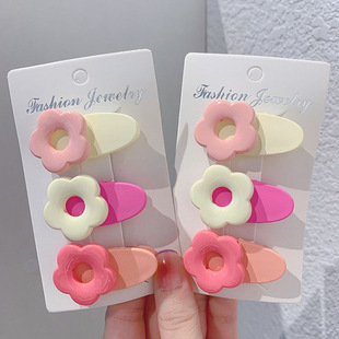 2个装~韩国INS彩色马卡龙粉色花朵碎发边夹鸭嘴夹发夹发饰头饰批