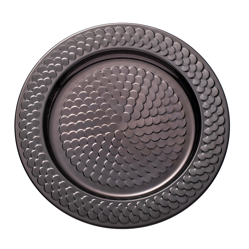 Amazon bar stainless steel plates, round plates, electroplated steak plates, KTV decorative fruit plates, vegetable plates, custom patterns pic 3