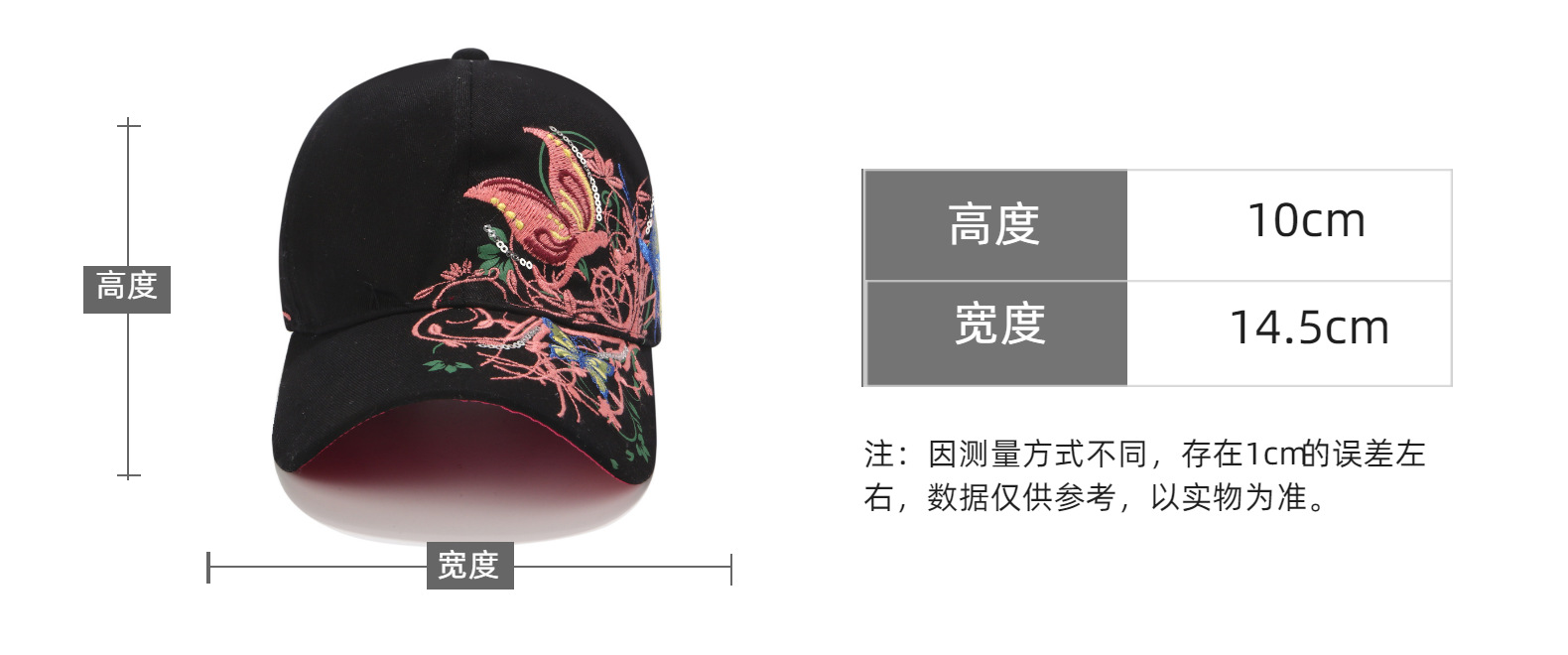 韩版亮片绣花棒球帽 蝴蝶刺绣鸭舌唇印潮帽子女帽批发防晒太阳帽详情5
