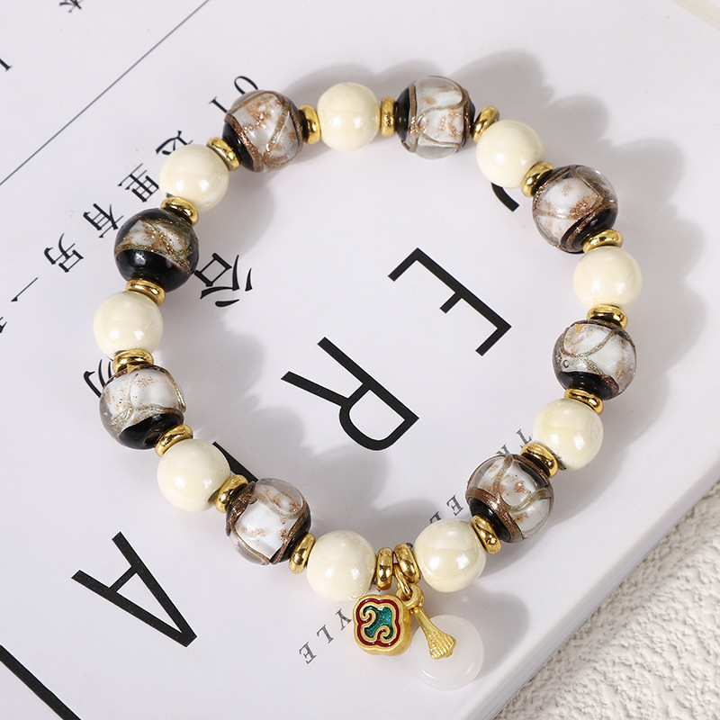Classical incense ash porcelain glazed heart bracelet Macaron series wealth and good fortune bracelet for men and women single-circle cultural and artistic jewelry pic 7
