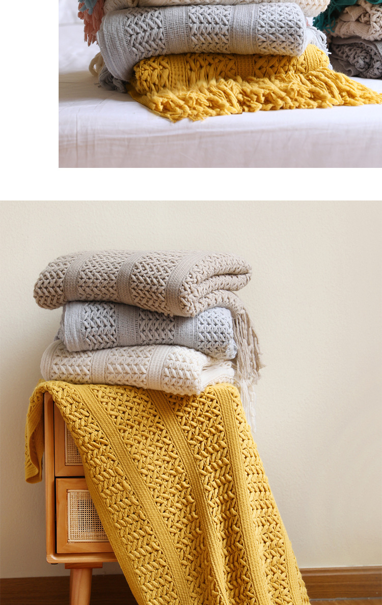 Nordic sofa blanket, cover blanket, knitted blanket, homestay hotel throw blanket, bed tail towel, hollowed-out blanket, bed tail blanket, lap blanket pic 27