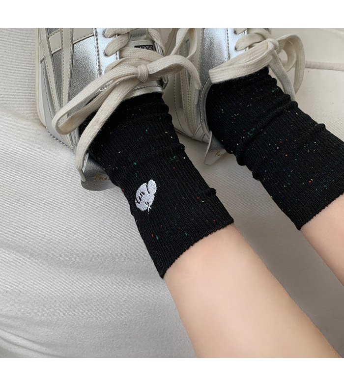 Spring and summer dot-yarn embroidered cute dog cartoon socks women's mid-calf pile socks ins trendy Japanese style pure cotton versatile cotton socks pure cotton pic 9