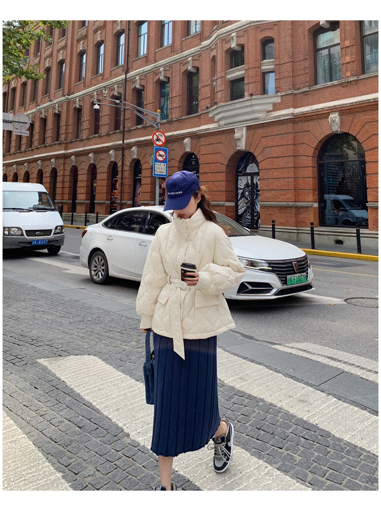 白色羽绒棉服女冬外套2022年新款轻薄收腰韩版欧货冬装短款面包服详情8