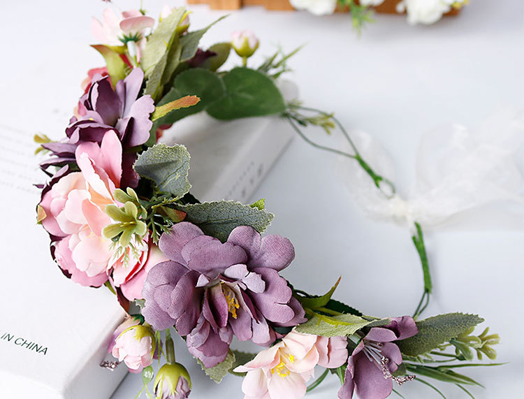 New handcrafted headwear, wedding accessories, tie purple flower headband, festival stage performance hair accessories pic 1