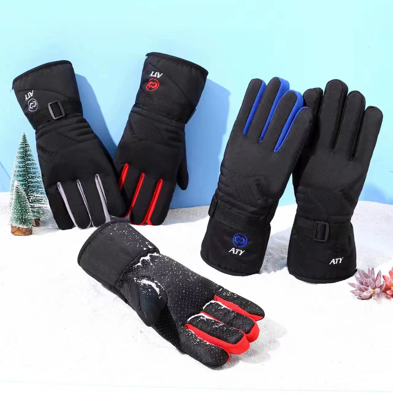 Cross-border thickened ski gloves, outdoor thickened cycling sports warm gloves, waterproof and windproof mountaineering gloves pic 2