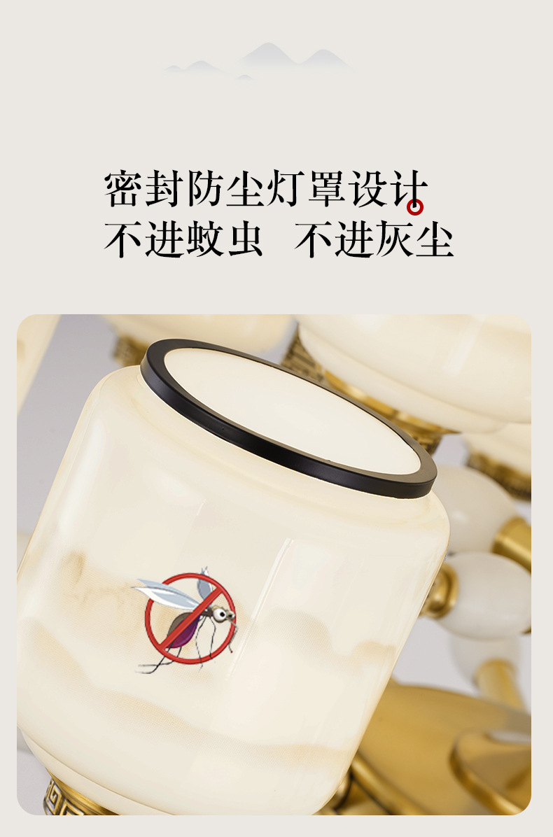 新中式全铜大吊灯别墅复式楼客厅灯豪华挑高新款楼中楼玉石大厅灯详情10