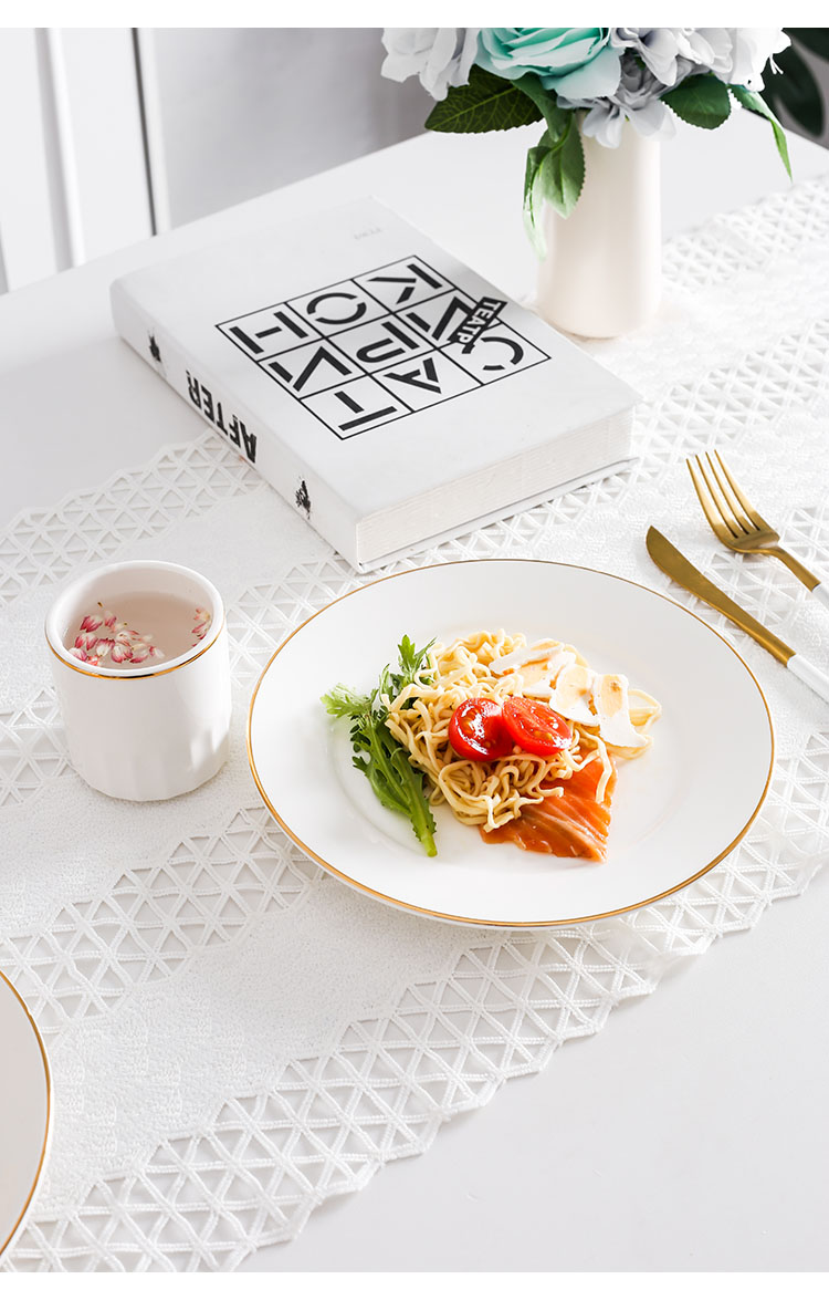 Nordic Golden Border Western dining plates, ceramic steak plates, home round and shallow plate tableware sets, creative plates, bowls and dishes, desserts pic 38