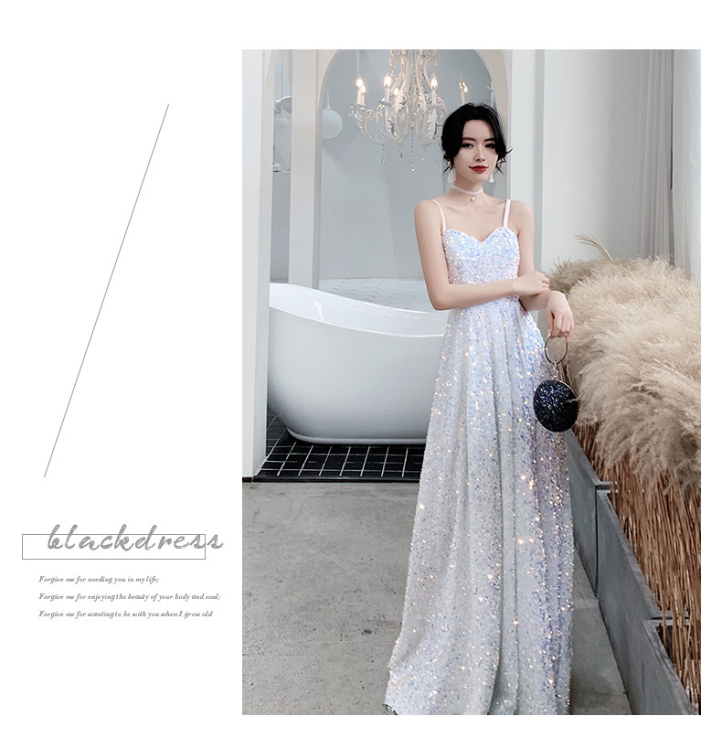 白色超仙气质长款生日礼服裙女2022年新款吊带亮片派对宴会连衣裙详情10