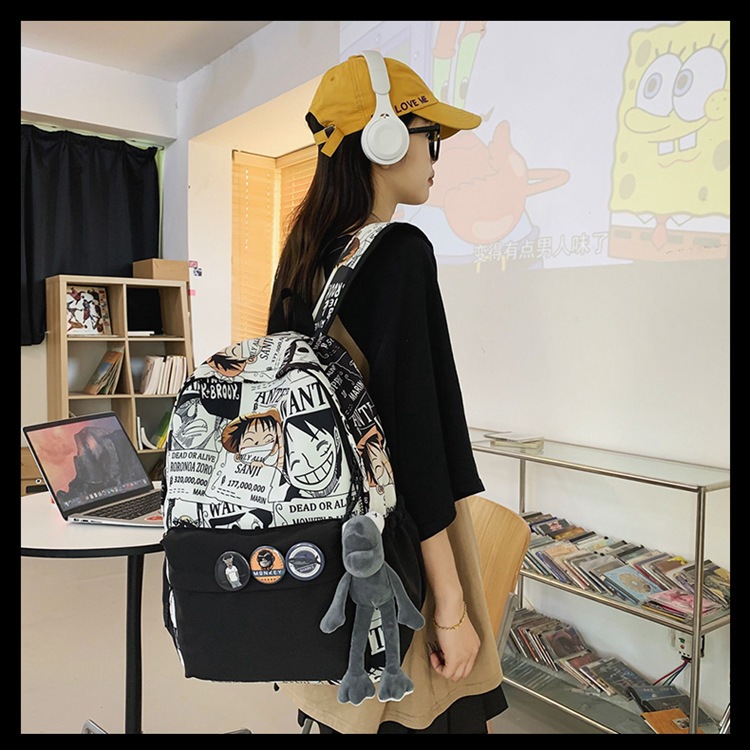 2023新款书包大容量时尚百搭双肩包初高中生情侣简约校园风双肩包详情6