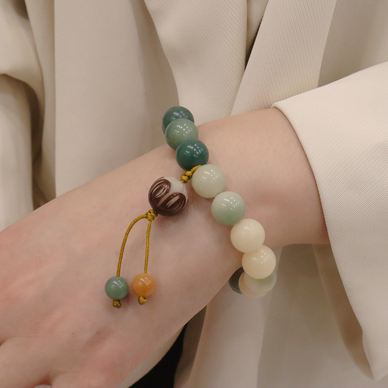 天然白玉菩提雕刻莲花佛珠手串搭配平安猫爪原创设计菩提子手链女详情16