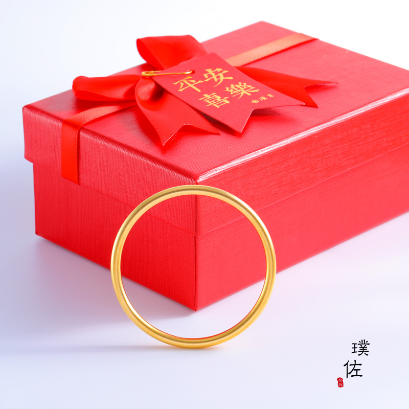 久不掉色里外一色越南保色沙金手镯仿古法黄金手镯光面实心素圈女详情13