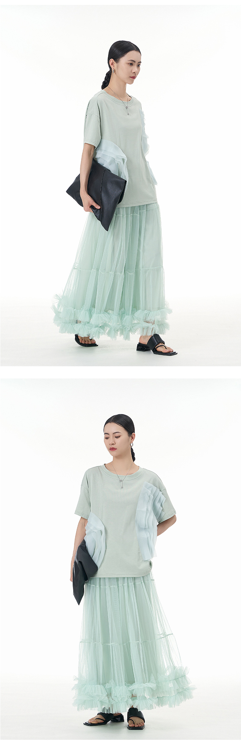 大码女装2025夏新宽松纱网拼接纯棉短袖T恤气质韩版显瘦上衣68852详情23