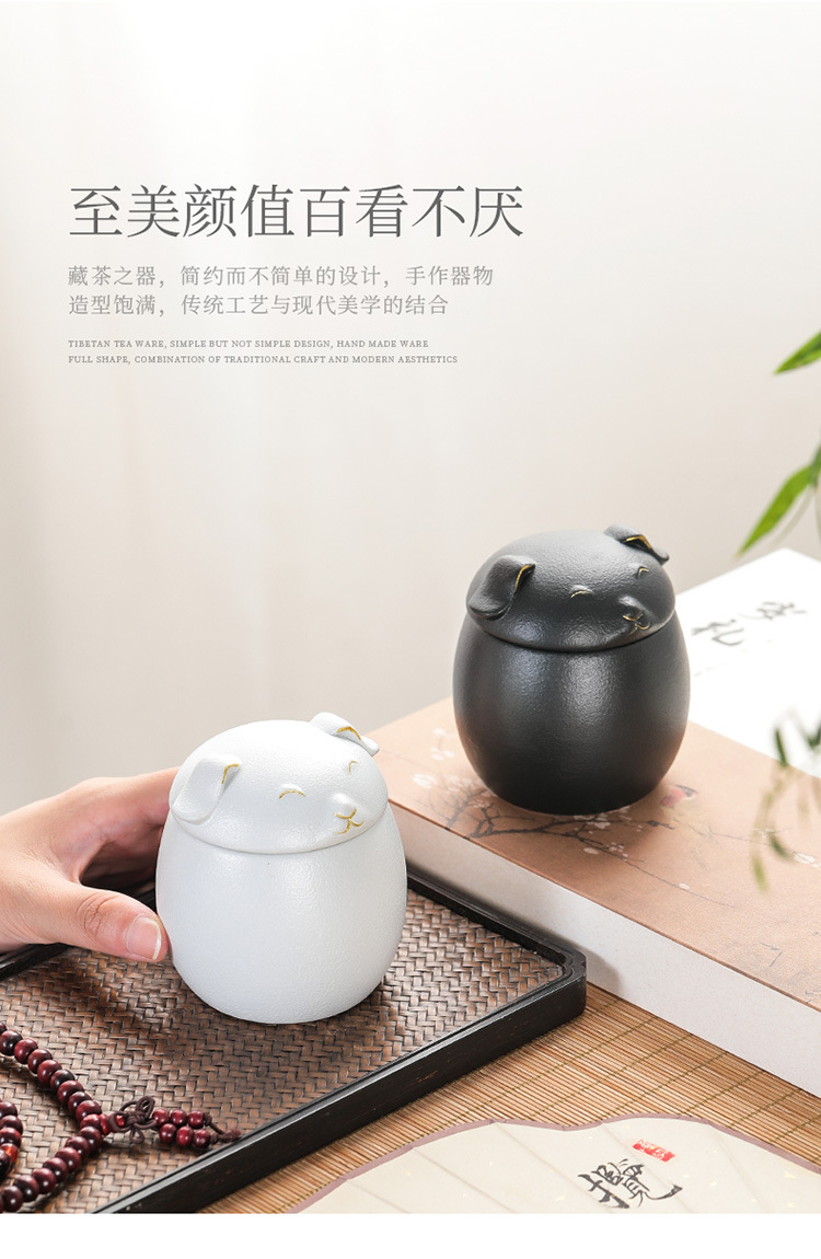 Dog pet can decoration, tea storage can, porcelain sealed can, puppy can, portable small size, travel flower tea can logo pic 2