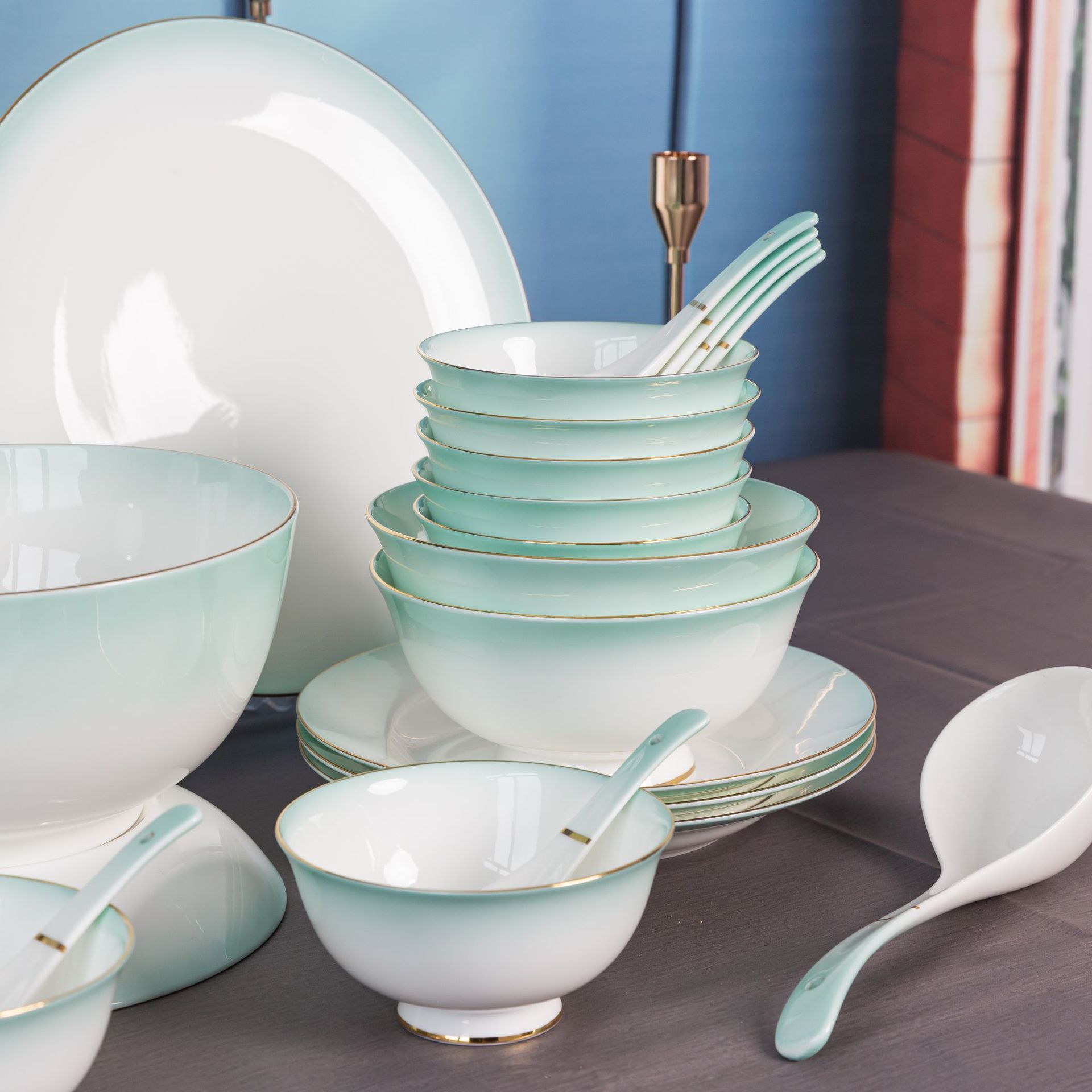 厂家碗碟家用全套陶瓷餐具套装中式骨瓷碗筷勺子公司礼品礼盒装详情2