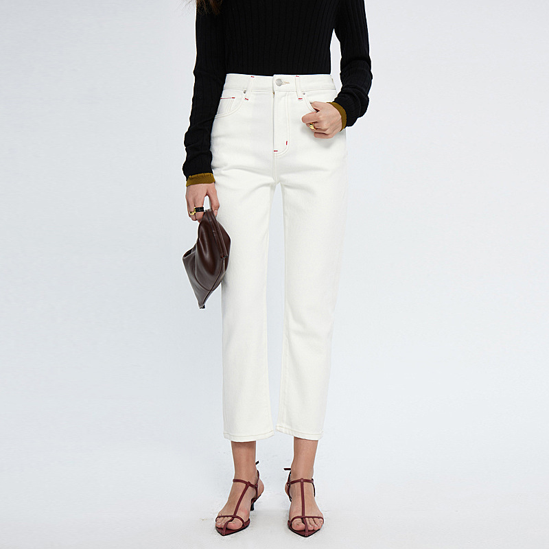 HEY+JEANS高端设计感复古牛仔裤女春秋新款高腰显瘦显高微喇长裤详情1