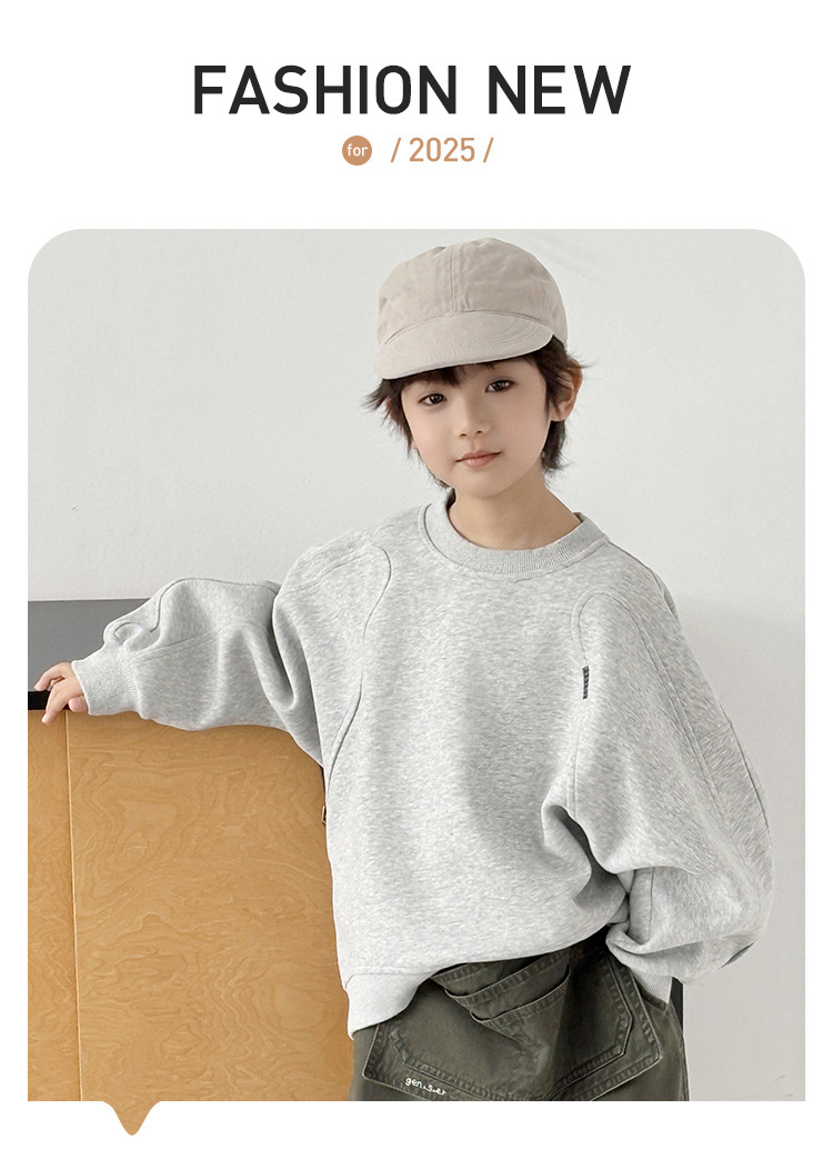 儿童男女童纯色套头圆领宽松时尚绣花百搭长袖卫衣上衣详情1