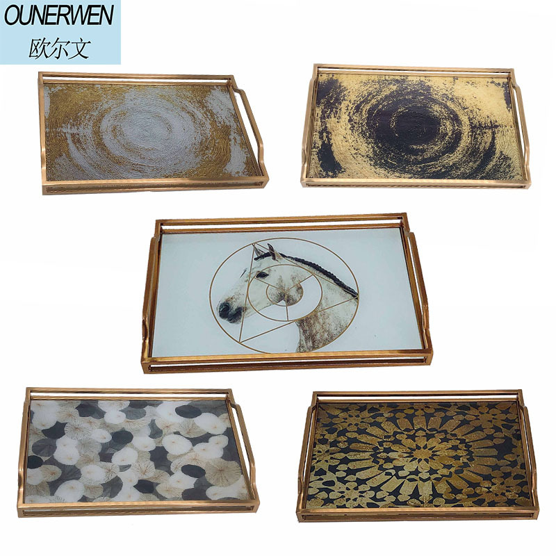 European-style light luxury metal tray, rectangular American retro home living room coffee table, water cup, tea tray, glass fruit plate pic 6