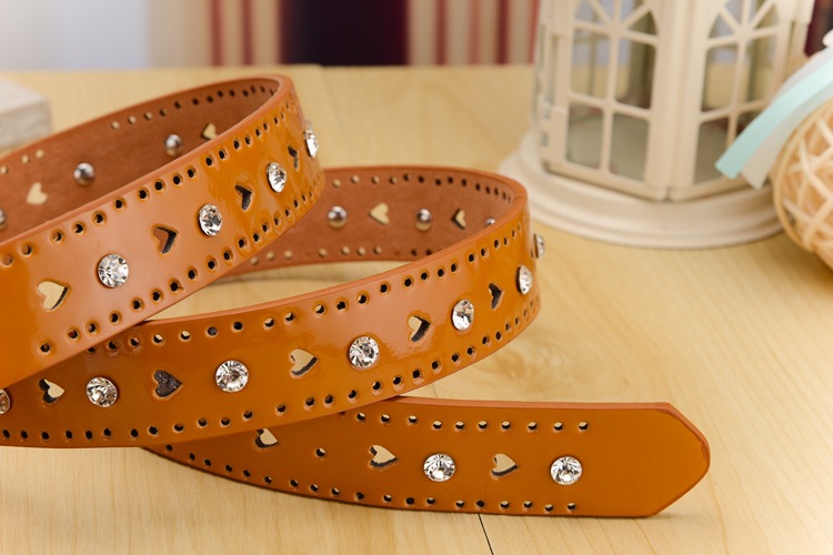 糖果色时尚装饰细腰带女韩版  皮带女款 水钻桃心腰带详情11