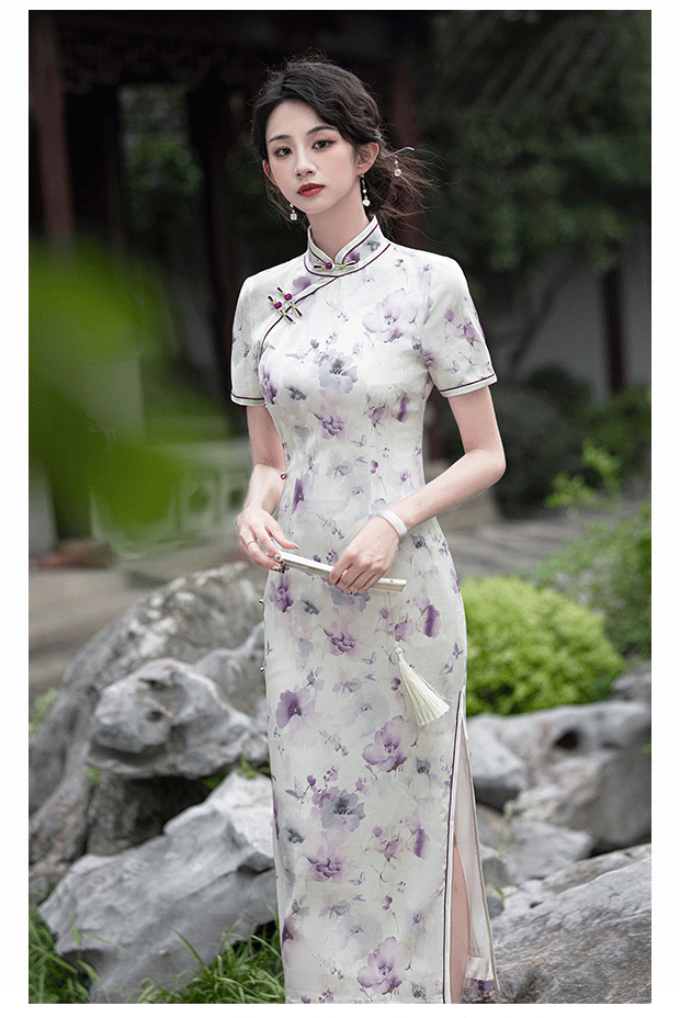 国潮2025新款民国风复古素雅国朝风气质优雅短袖改良年轻款提花旗袍详情8