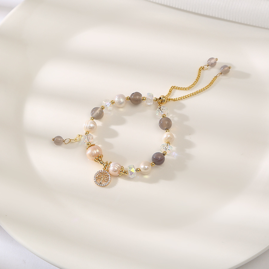 灰玛瑙巴洛克天然淡水珍珠百搭手链小众设计轻奢手镯闺蜜学生手饰详情3