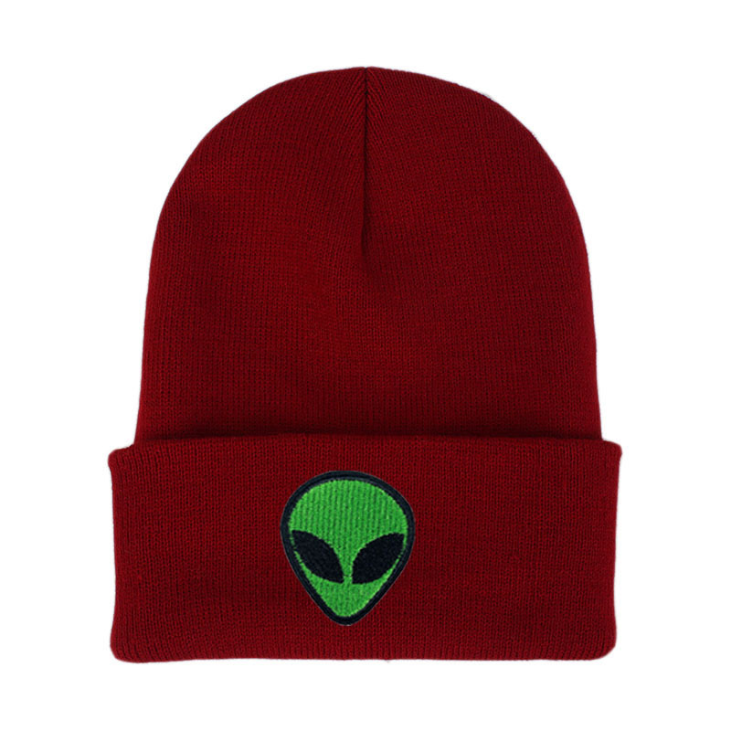Amazon European-style alien embroidery street knitted hat, autumn and winter outdoor ghost head warm woolen hat pic 5