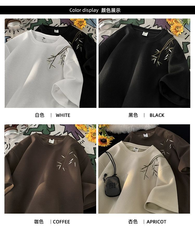 国潮华夫格新中式短袖t恤男士夏季国风高街潮牌复古体恤宽松休闲上衣 pic 5