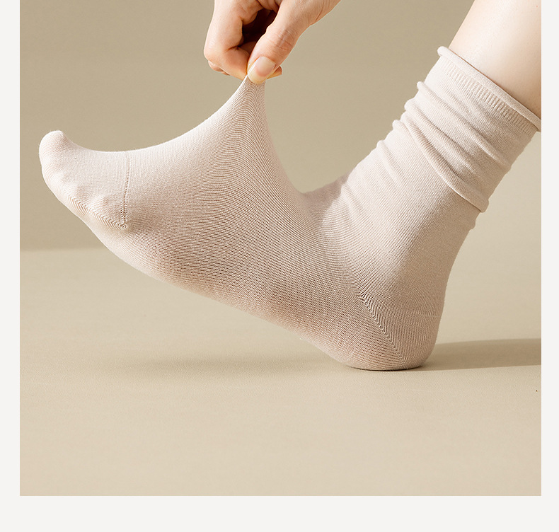 堆堆袜女士纯棉夏季薄款无骨抗菌卷边中筒新疆棉全棉春秋长袜批发详情29