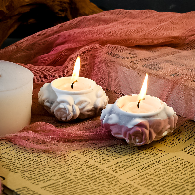 diy硅胶模具4连玫瑰烛台花朵香薰蜡烛装饰摆件水泥石膏模具详情11