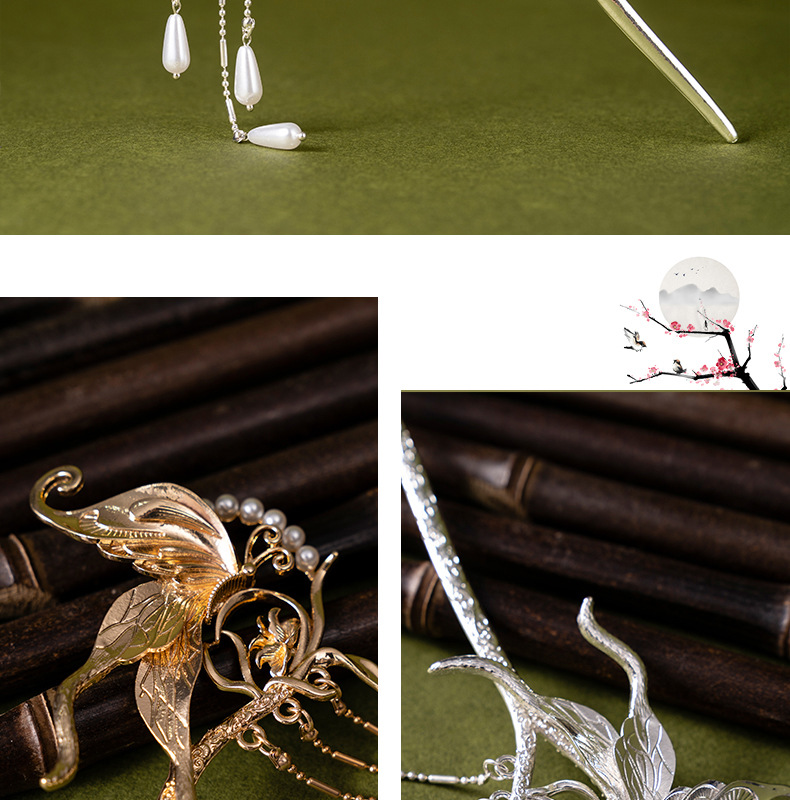 Ancient-style hairpins, butterfly and glass versatile hairpins, classical headwear, Hanfu hair accessories, court hairpins, ancient assembly accessories for women pic 9