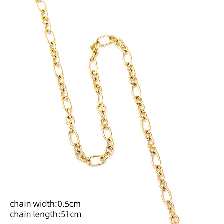 14k gold-plated genuine European and American style thick chain long flat square hole chain bracelet titanium steel necklace color retention pic 4