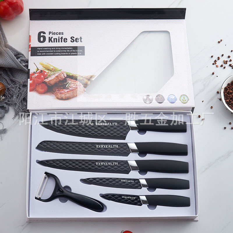 跨境热销不锈钢刀具套装 厨房用品厨具6件套印花刀礼盒水果刀套刀详情4
