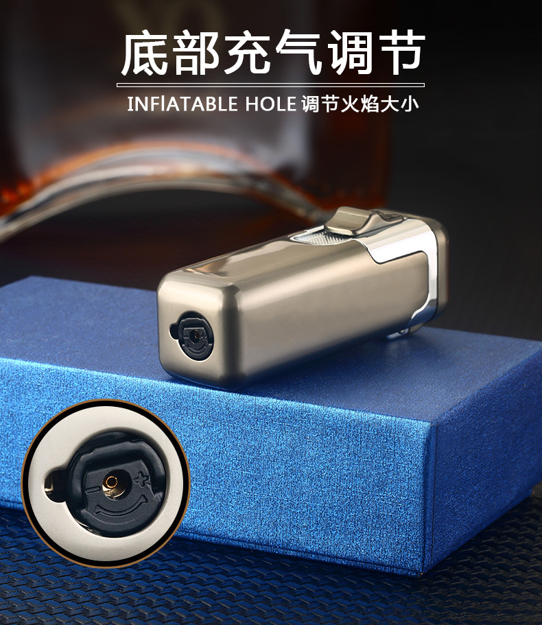 HL1005强力四火直冲蓝焰充气打火机男式金属雪茄防风气体打火机详情6
