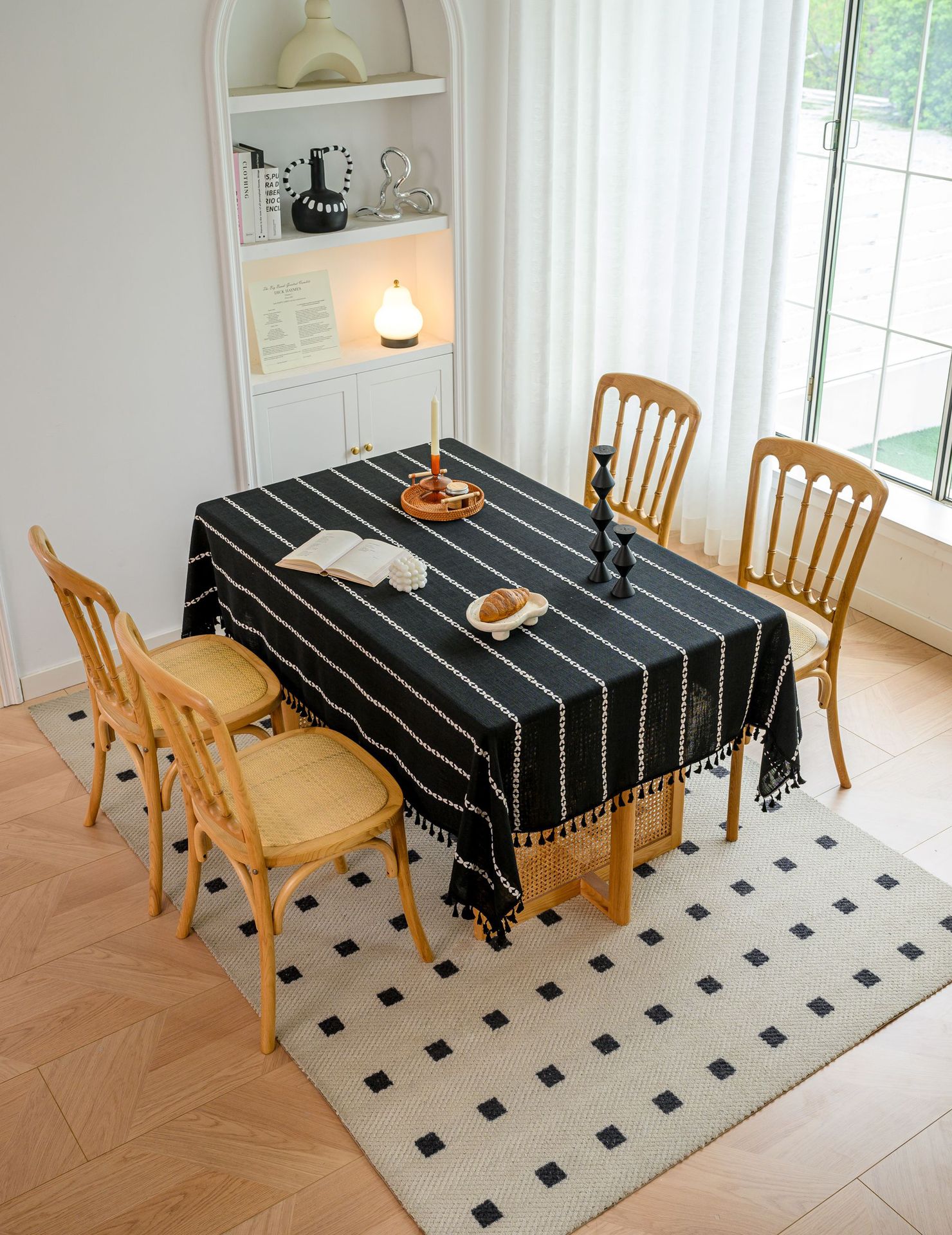 Cross-border three-dimensional embroidered striped tablecloth, popular black solid color, white cotton and linen tablecloth cover, fabric outdoor party pic 26