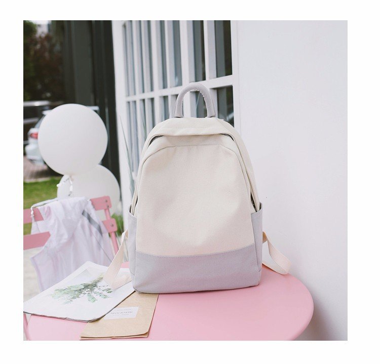 Factory wholesale of college-style, fresh, artistic, simple and versatile canvas backpacks, color-matched schoolbags for middle school best friends pic 35