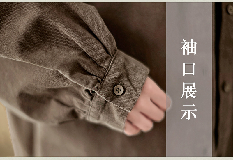 4色入纯色翻领长袖衬衫外套女宽松2024秋季新款文艺大口袋衬衣潮详情30