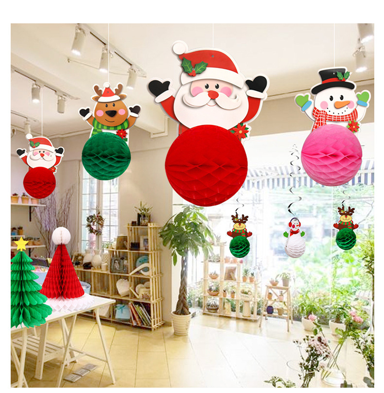 圣诞节蜂窝球拉旗装饰用品店铺场景布置道具蜂窝吊球拉花吊饰挂饰详情9