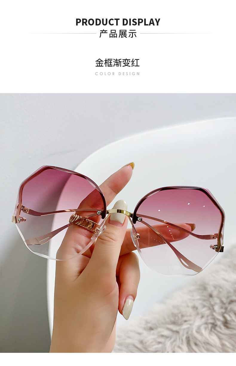 2022 New Korean-style trendy light-colored transparent sunglasses for women, a popular UV-blocking frameless glasses pic 7
