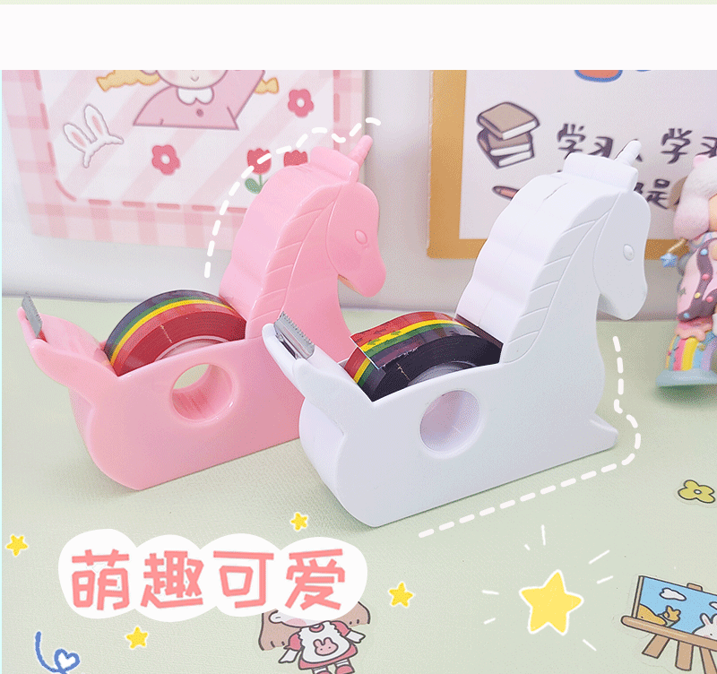 Creative unicorn tape holder, rainbow tape, student tape machine, planner tool, small desktop tape cutter pic 6