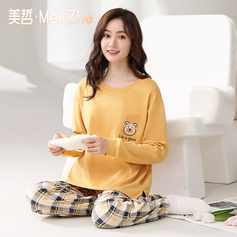 爆款长袖纯棉睡衣女春秋韩版甜美品质开衫学生全棉舒适家居服套装详情9