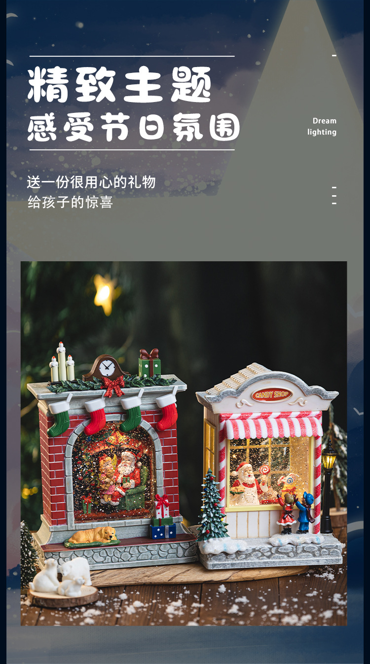 Christmas fireplace decoration, music box, elderly music box, snowfall crystal ball, candy house, birthday gift for children pic 3