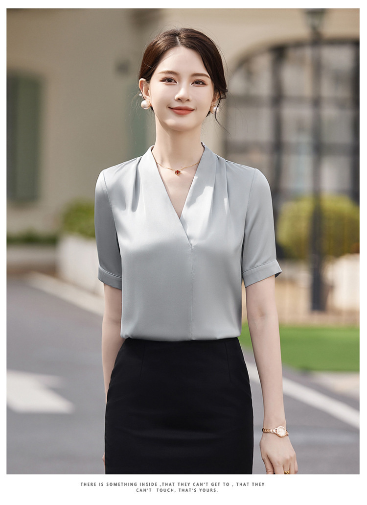 V短袖衬衫接待珠宝店会美容师女职业装套装夏季衬衣工作制服前台详情17